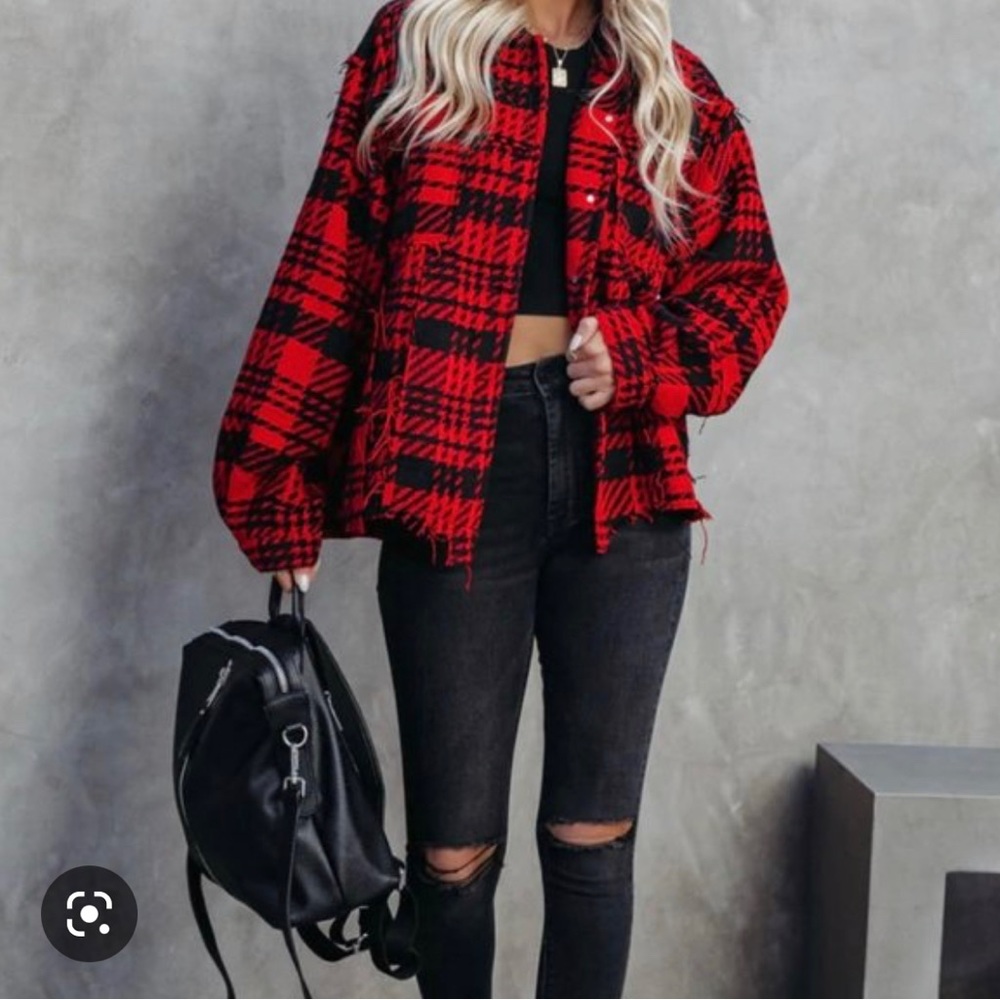 South Lake Frayed Plaid Shacket